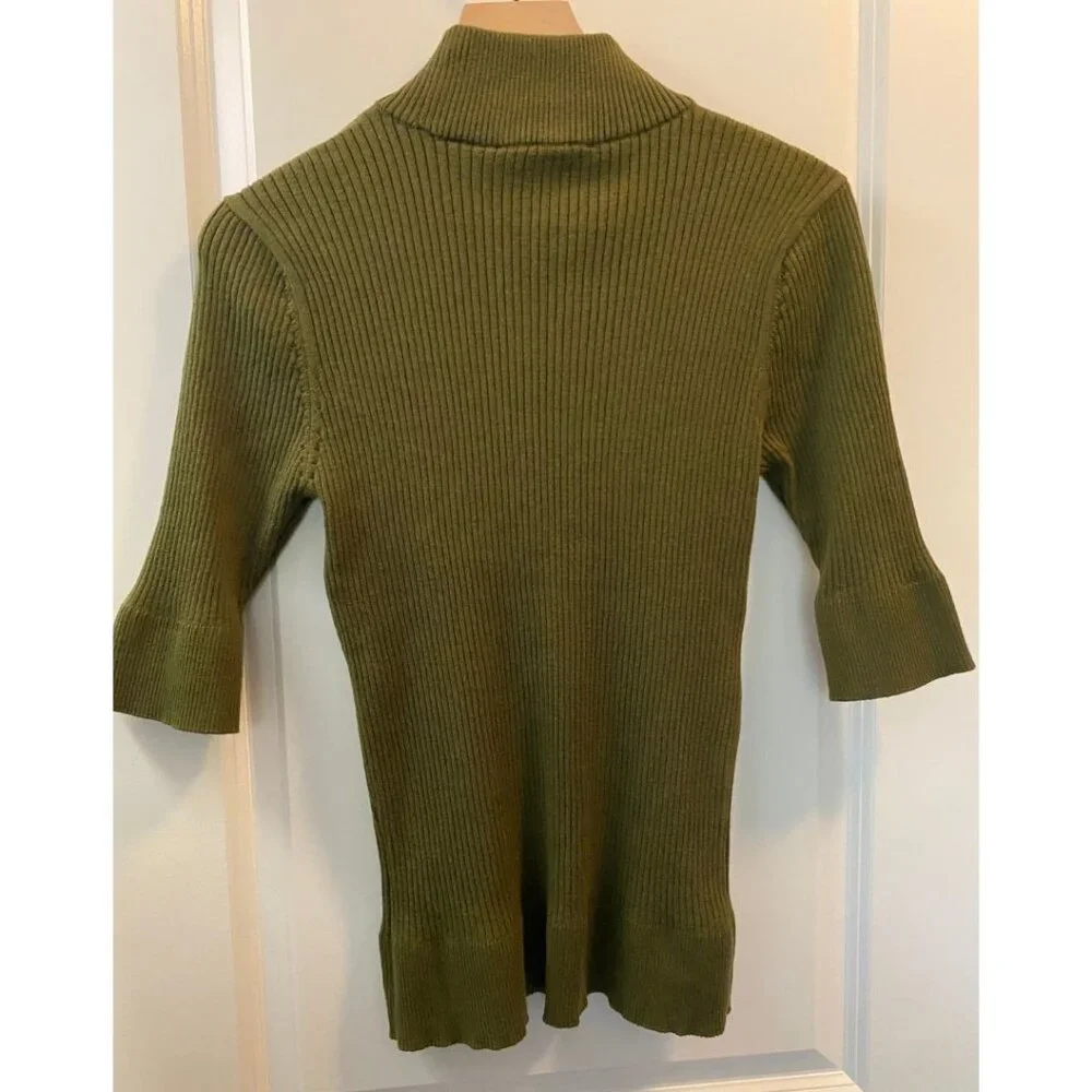 DKNY Mock Neck Turtle Neck Green Bodycon Ribbed Knit Top Women's Size XL - Picture 7 of 7